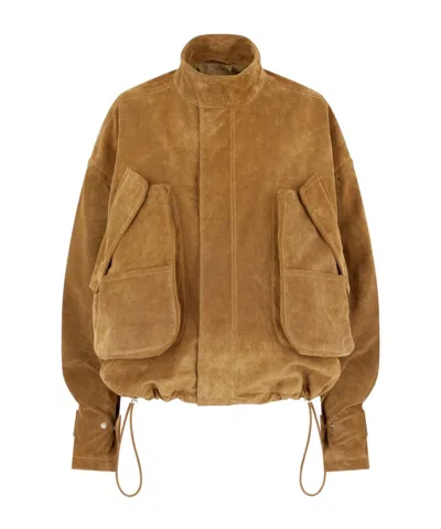 Attico The  Stand-up Collar Jacket In Brown