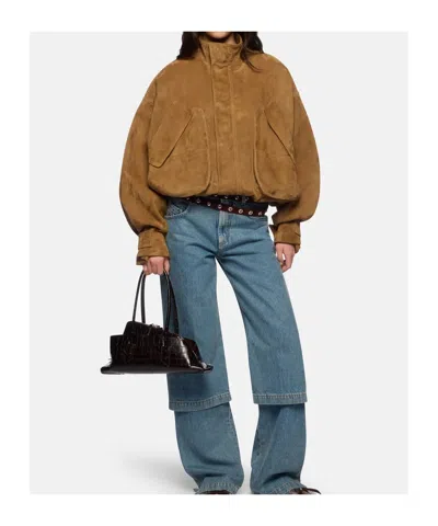 Attico The  Stand-up Collar Jacket In Brown