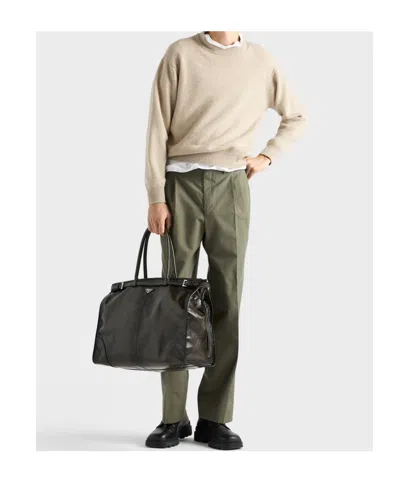 Prada Triangle-logo Ribbed Sweater In Brown