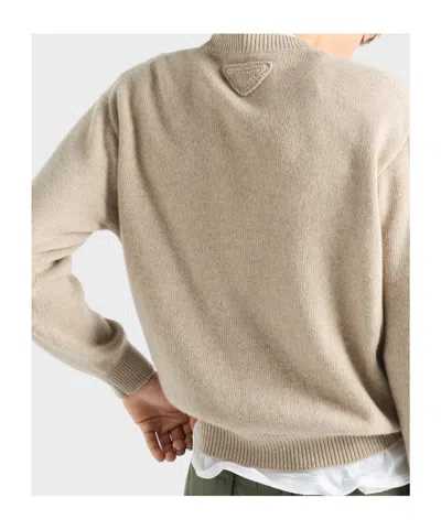 Prada Triangle-logo Ribbed Sweater In Brown