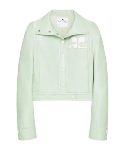 Courrèges Cropped Jacket With Glossy Patent Finish And Structured Collar In White