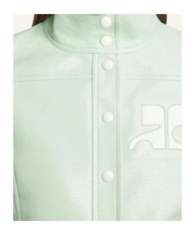 Courrèges Cropped Jacket With Glossy Patent Finish And Structured Collar In White