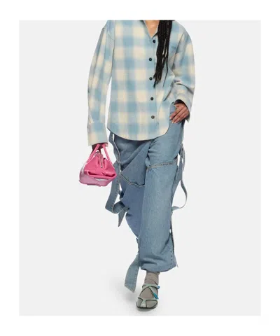 Attico Wide Light Blue Jeans With Ribbons