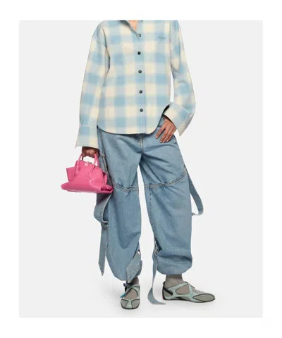 Attico Wide Light Blue Jeans With Ribbons