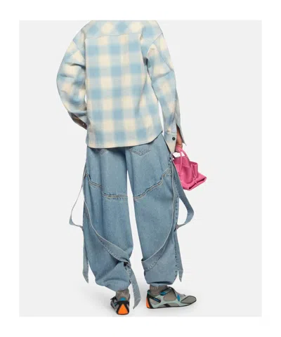 Attico Wide Light Blue Jeans With Ribbons