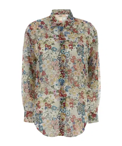 Khaite Goya Floral Silk Chiffon Button-down Top In Multi