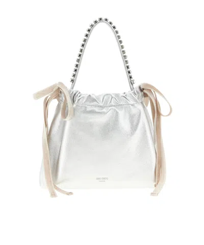 Jimmy Choo Drawstring Mini Hand Bags Pink In Silver