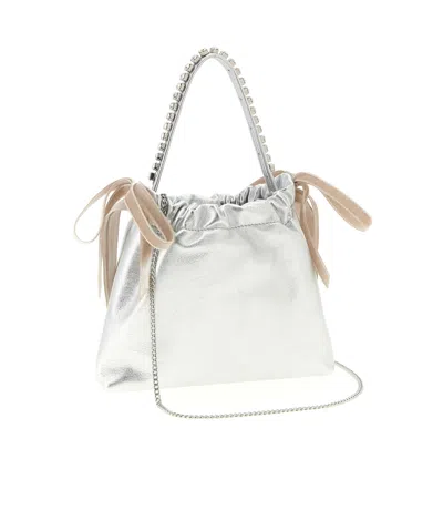 Jimmy Choo Drawstring Mini Hand Bags Pink In Silver