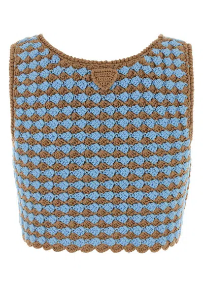 Prada Crochet Sleeveless Crop Top With Scoop Neck In Multi
