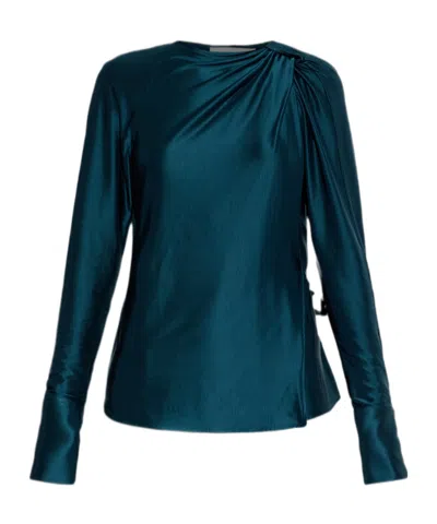Victoria Beckham Open-back Long-sleeve Blouse In Blue