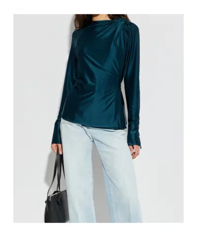 Victoria Beckham Open-back Long-sleeve Blouse In Blue