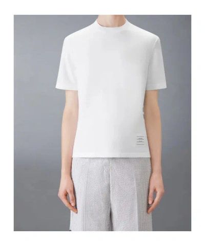 Thom Browne Short Sleeve T-shirt Engineered Stripe Pique In White