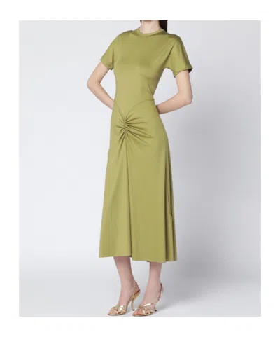 Victoria Beckham Gathered Waist Midi Dress With Knotted Detail In Brown