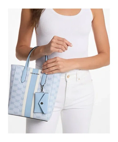 Michael Kors Vincent Small Logo Jacquard Tote Bag With Card Case In Blue