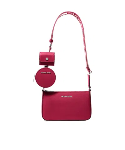 Michael Kors Jet Set Small Saffiano Leather Crossbody Bag With Case For Apple Airpods Pro In Red