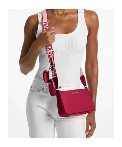 Michael Kors Jet Set Small Saffiano Leather Crossbody Bag With Case For Apple Airpods Pro In Red