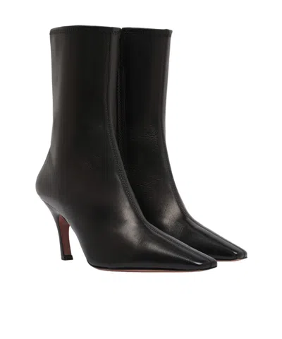 Amina Muaddi Women Black Nappa Leather Jamie Ankle Boots In Black