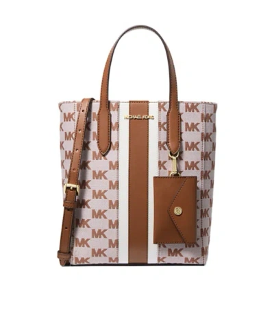 Michael Kors Vincent Small Logo Jacquard Convertible Tote Bag With Card Case In Brown