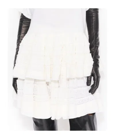 Alaïa Womens Blanc Ruffled Wool-blend Mini Skirt In White