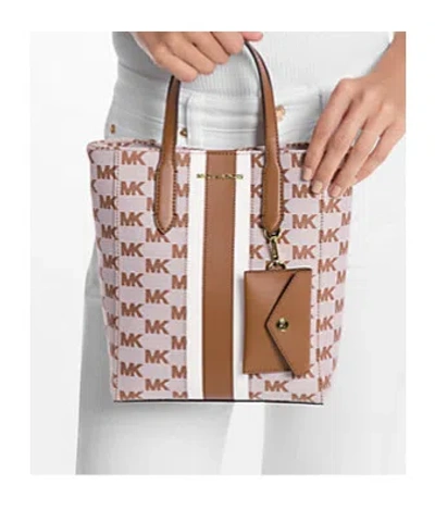 Michael Kors Vincent Small Logo Jacquard Convertible Tote Bag With Card Case In Brown