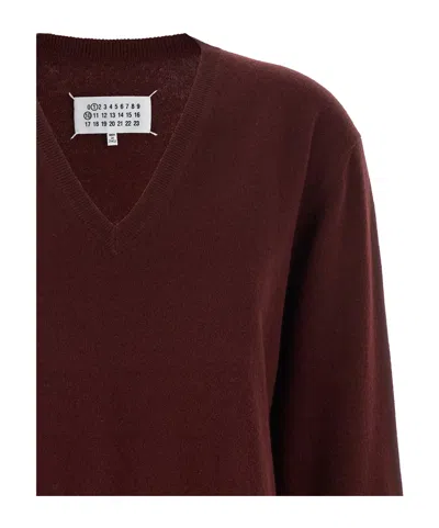 Maison Margiela Four Stitches Knitwear V Neck Sweater In Red
