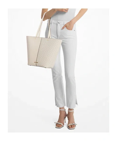 Michael Kors Flora Large Signature Logo And Leather Tote Bag In White