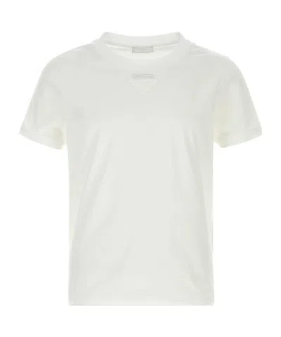 Prada Crew Neck Short Sleeve Fitted T-shirt In White