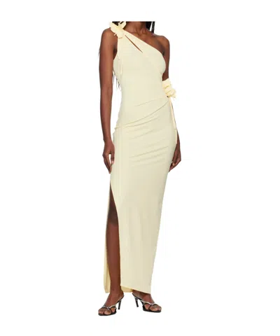 Coperni Asymmetric Flower Midi Dress In Neutral