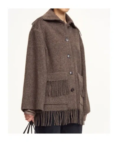 By Malene Birger Boloune Fringe Wool Coat In Brown