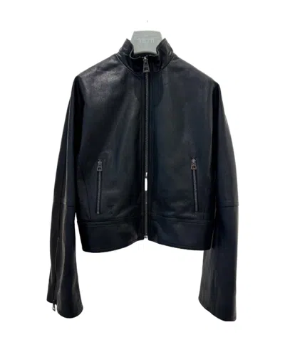 Dior Long Sleeve Leather Jacket In Black