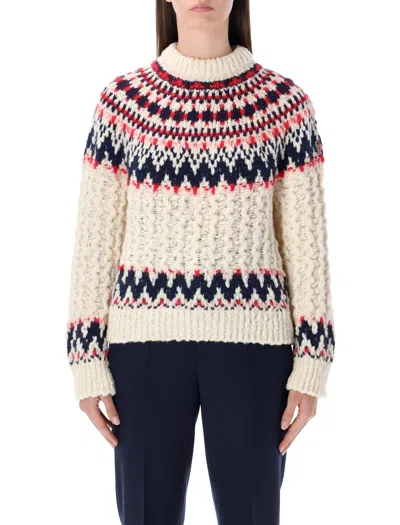 Moncler Grenoble Geometric Jacquard Wool Blend Jumper In Multi