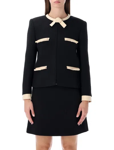 Valentino Multi Ribbon Tweed Jacket With Bow Detail In Black