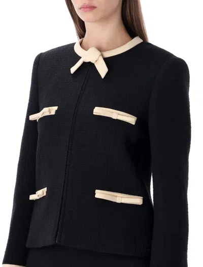 Valentino Multi Ribbon Tweed Jacket With Bow Detail In Black