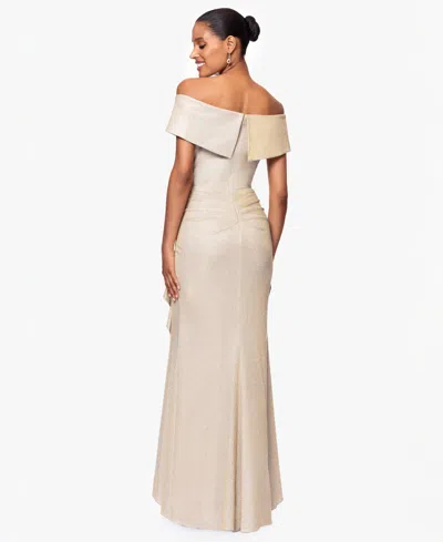 Xscape Women's Metallic Off-the-shoulder Ruffled Gown In Gray