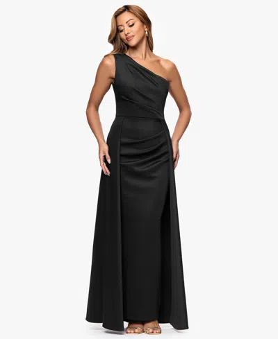 Xscape Petite One Shoulder A-line Long Dress In Black