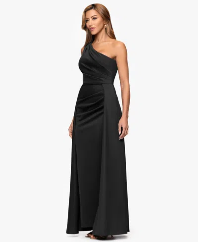 Xscape Petite One Shoulder A-line Long Dress In Black