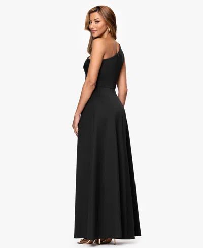 Xscape Petite One Shoulder A-line Long Dress In Black