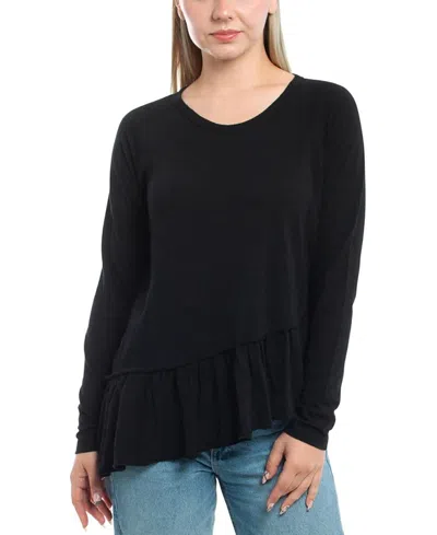 Wilt Clothing Raglan Long Sleeve Asymmetric Peplum Hem Tee In Black