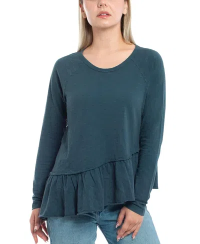 Wilt Clothing Raglan Long Sleeve Asymmetric Peplum Hem Tee In Blue
