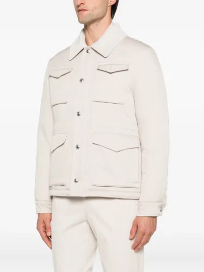 Eleventy Corduroy-collar Field Jacket In White