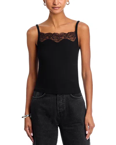 Re/done Lace Ribbed Camisole Top In Black