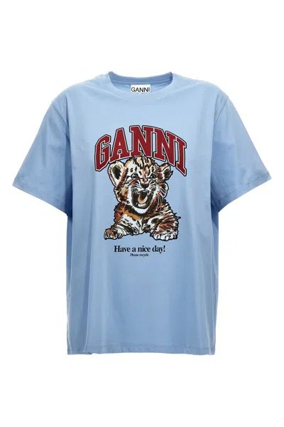 Ganni Basic Jersey Tiger Relaxed T-shirt In Blue