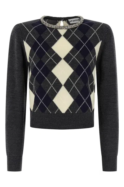Self-portrait Womens Self Portrait Argyle Crystal Wool Jumper In Black