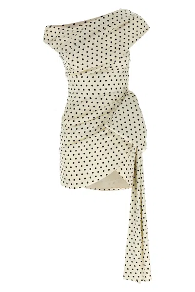 Self-portrait Tie-side Asymmetric Polka-dot Satin-crepe Mini Dress In White