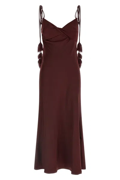 Self-portrait Burgundy Satin Flower Midi Dresses Bordeaux In Burgundy