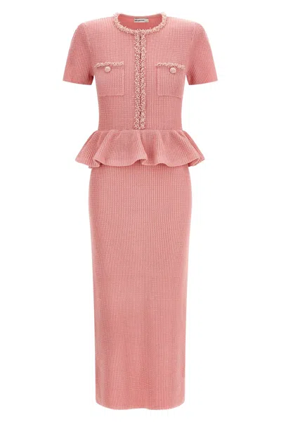 Self-portrait Pink Peplum Knit Midi Dresses Pink In Pink