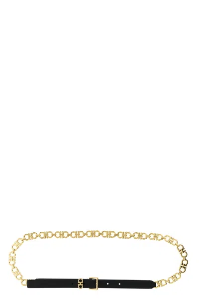 Ferragamo Gancini-chain Square-buckle Belt In Black