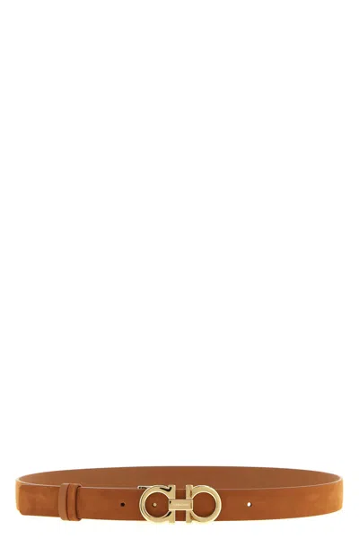 Ferragamo Gancini Reversible Belt Adjustable Length In Brown