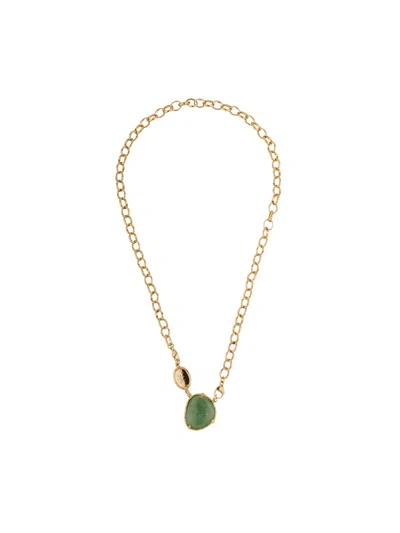Gas Bijoux "billy" Gold Plated And Gemstones Necklace In Green