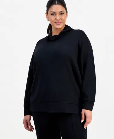 Inc International Concepts Plus Size Cowlneck Dolman-sleeve Sweatshirt, Macy's Exclusive In Black